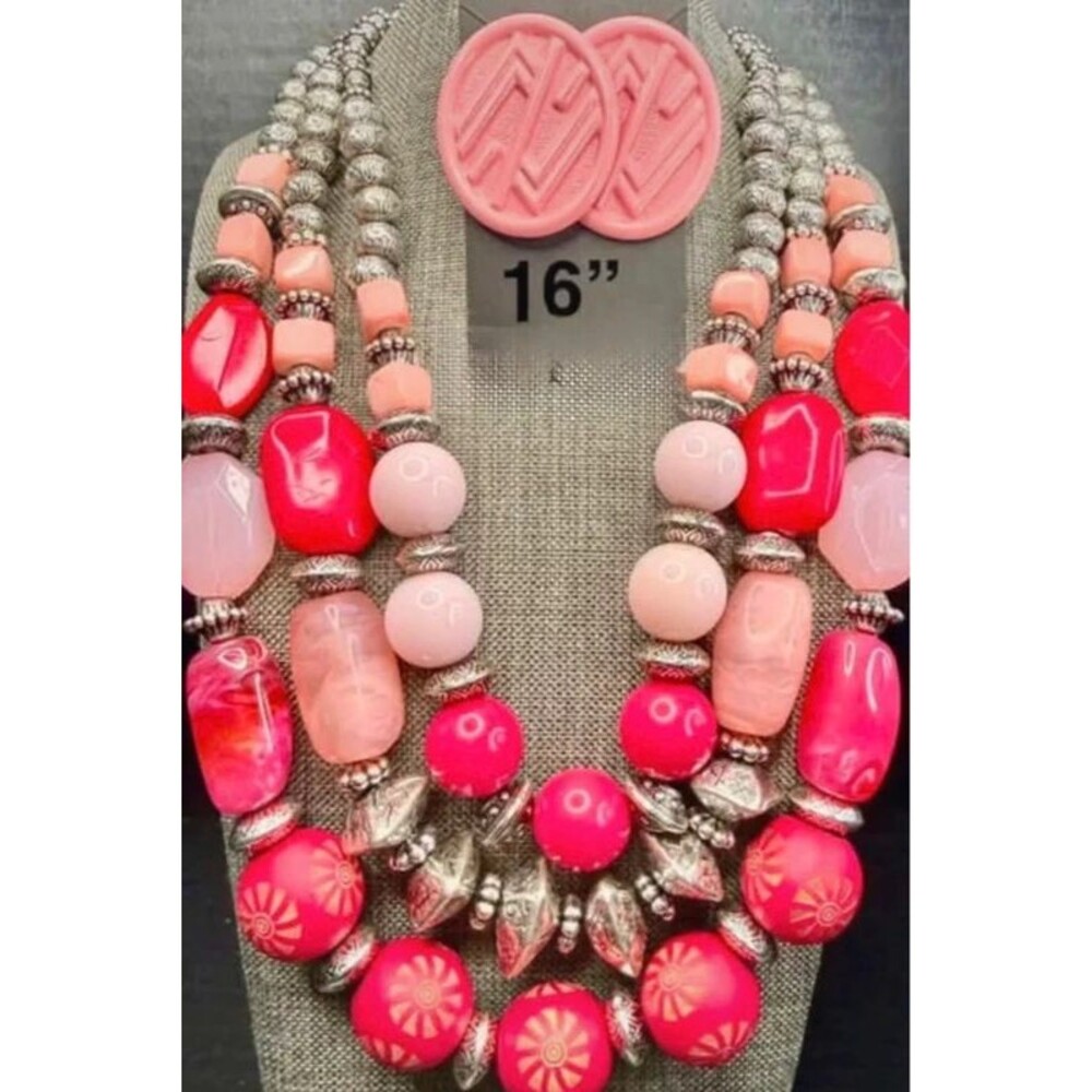 140. Pink Multi-Strand Statement Set